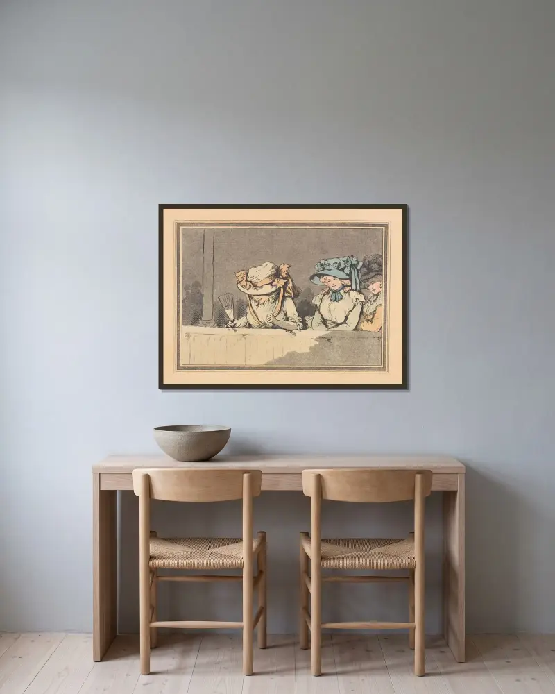 Operaloge med tre kvinnor av Thomas Rowlandson inramad på en vägg