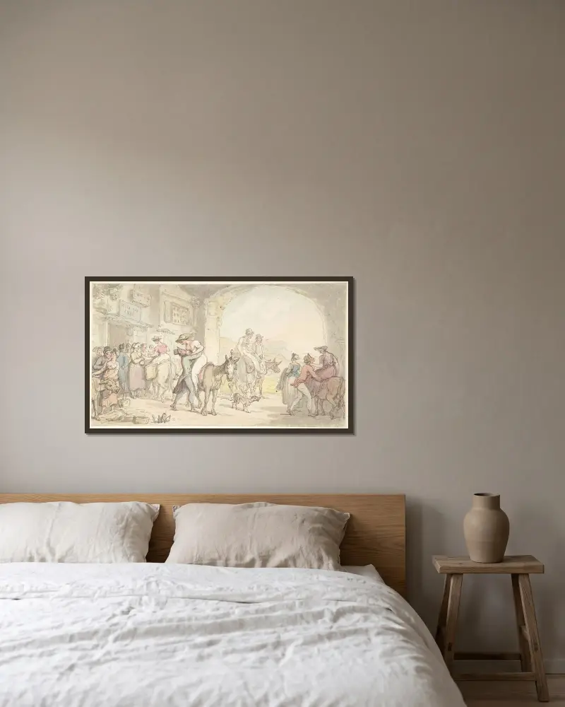 Vergnügen einer Poste aux Anes, aus Sentimental Travels von Thomas Rowlandson gerahmt an einer Wand
