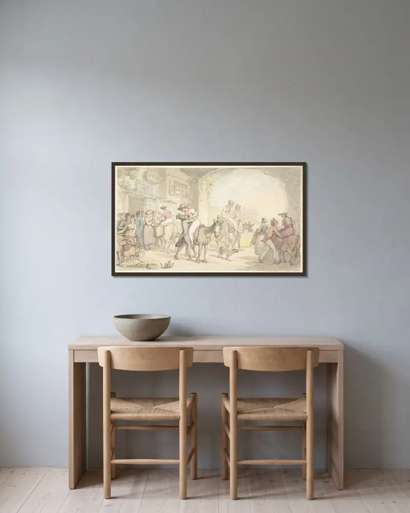 Vergnügen einer Poste aux Anes, aus Sentimental Travels von Thomas Rowlandson gerahmt an einer Wand