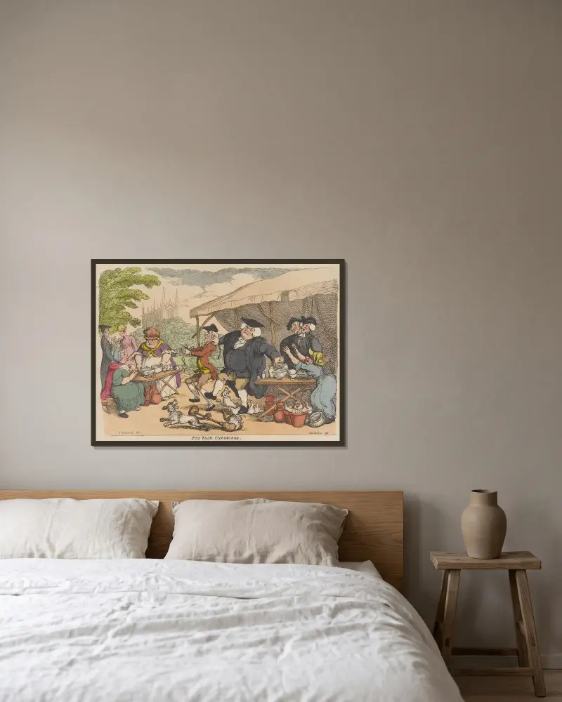 Pot Fair Cambridge von Thomas Rowlandson gerahmt an einer Wand