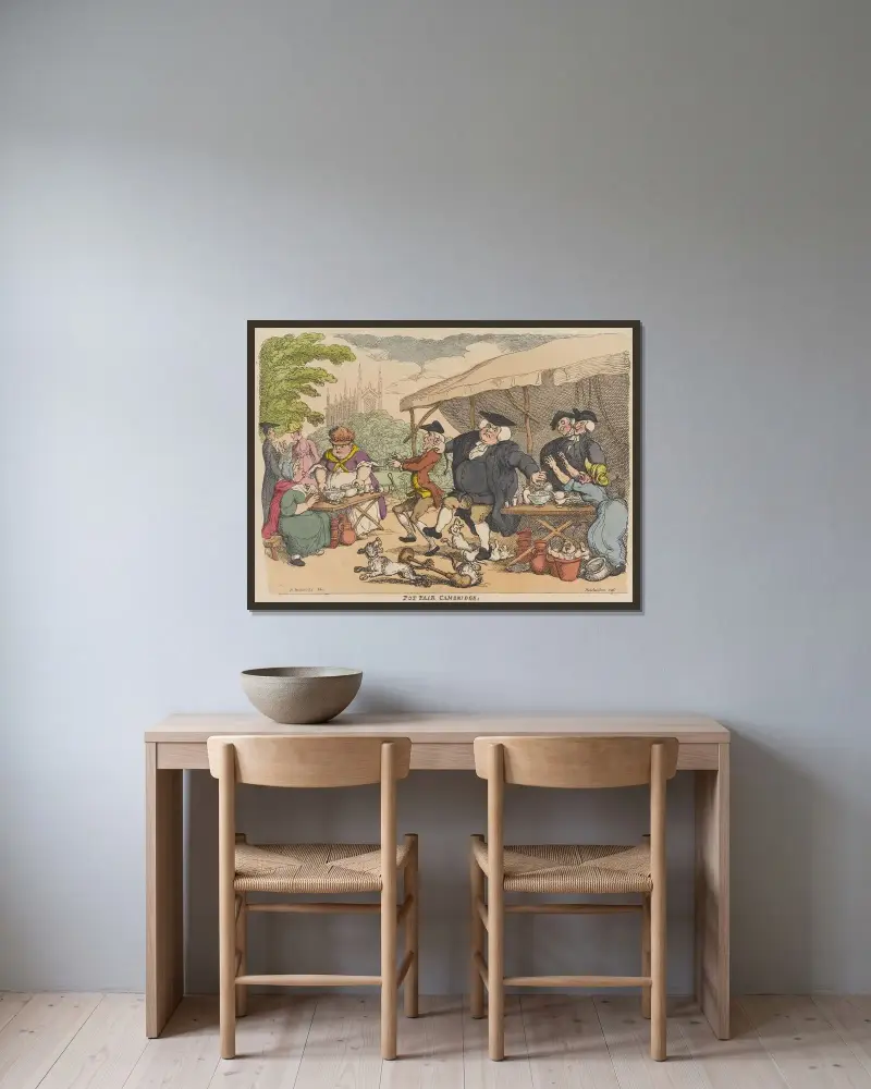 Pot Fair Cambridge von Thomas Rowlandson gerahmt an einer Wand