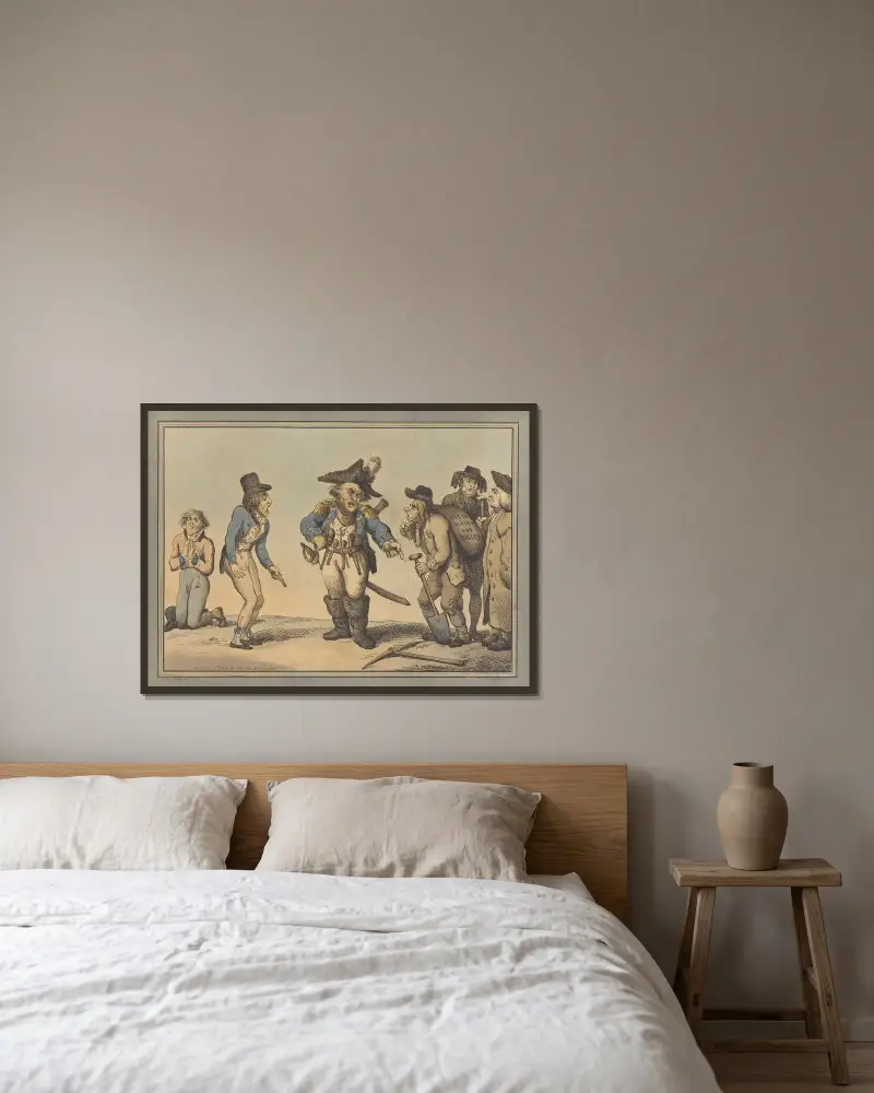 Förberedelser inför en duell av Thomas Rowlandson inramad på en vägg