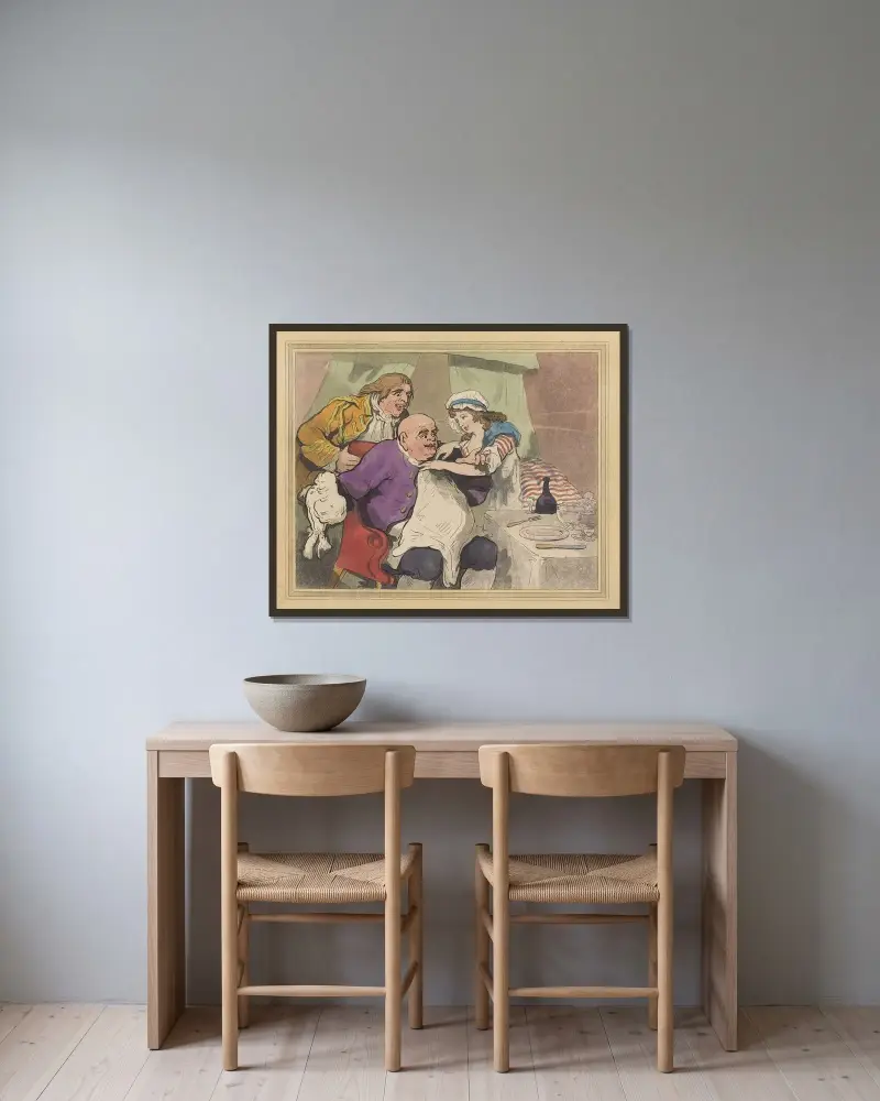 Preparing for supper, Thomas Rowlandson v rámu na stěně