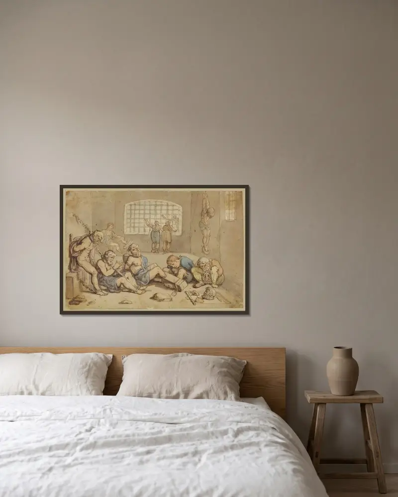 Neros Strafen von Thomas Rowlandson gerahmt an einer Wand