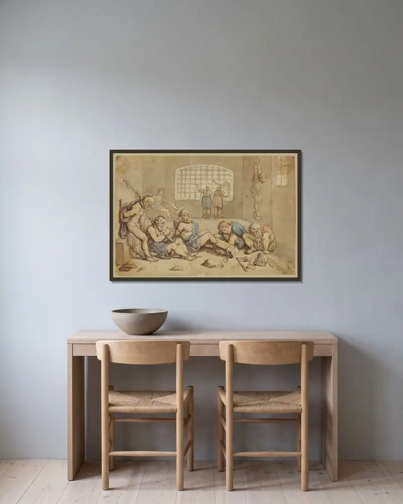 Neros Strafen von Thomas Rowlandson gerahmt an einer Wand