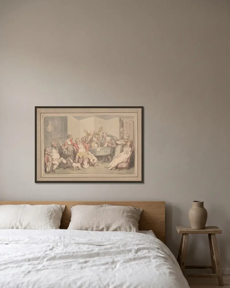 Läser testamentet av Thomas Rowlandson inramad på en vägg