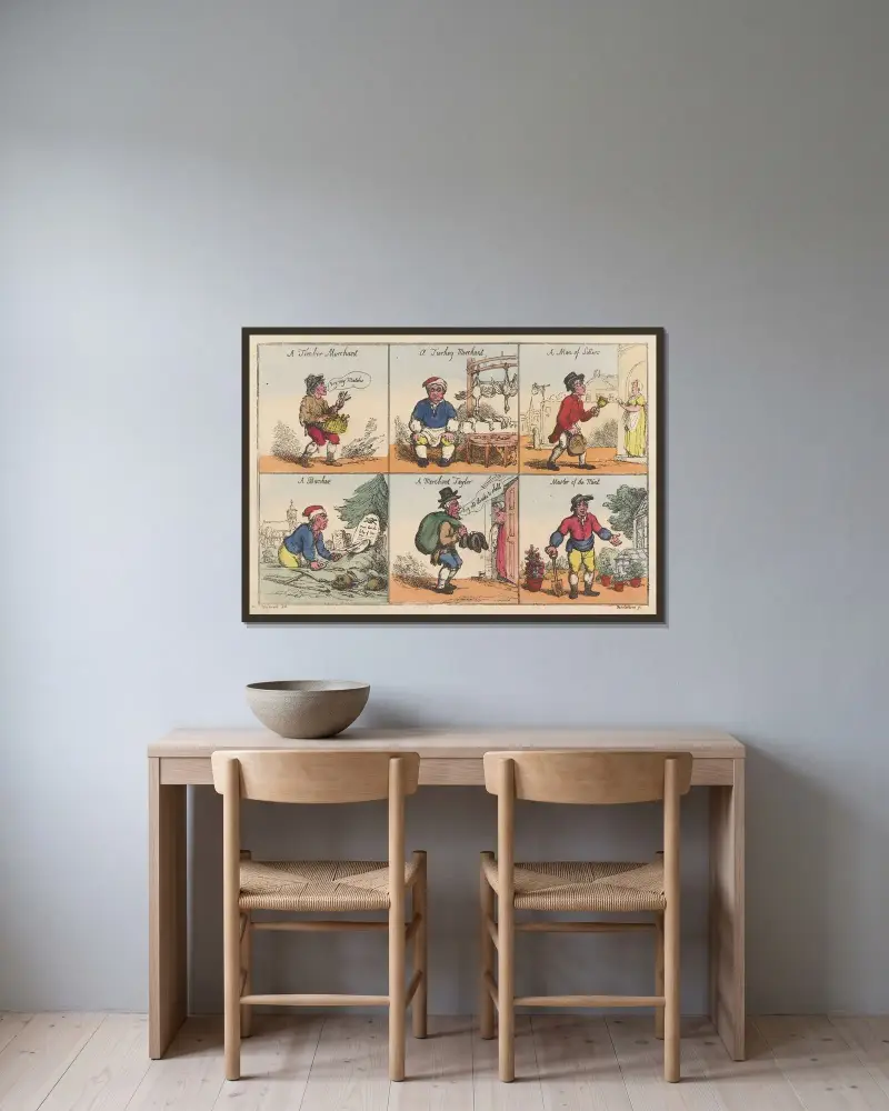 Förfining av språket av Thomas Rowlandson inramad på en vägg