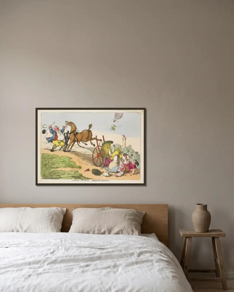 Rural sports. Balloon hunting av Thomas Rowlandson inramad på en vägg