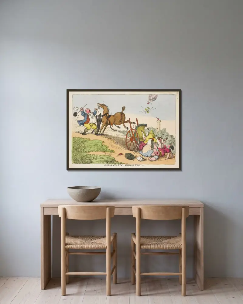 Rural sports. Balloon hunting av Thomas Rowlandson inramad på en vägg