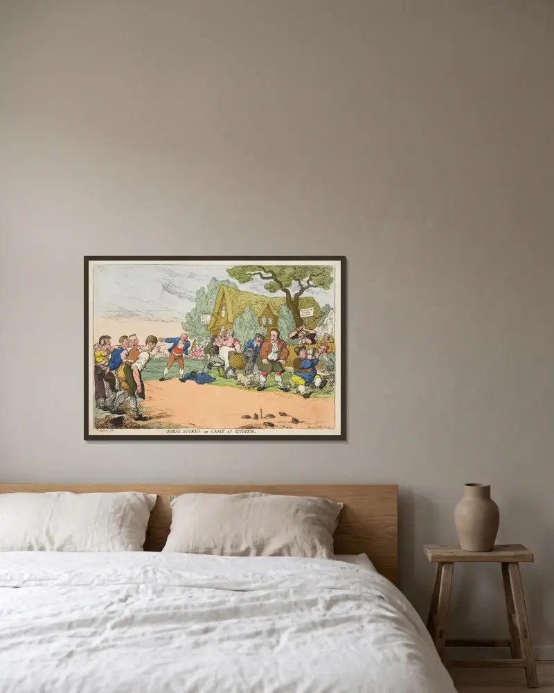 Ländliches Vergnügen oder Spiel beim Quoits von Thomas Rowlandson gerahmt an einer Wand