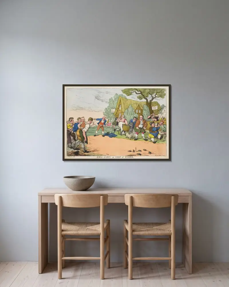 Ländliches Vergnügen oder Spiel beim Quoits von Thomas Rowlandson gerahmt an einer Wand
