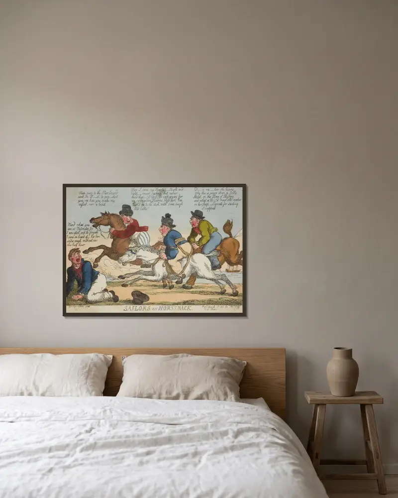 Ryttare till sjöss av Thomas Rowlandson inramad på en vägg