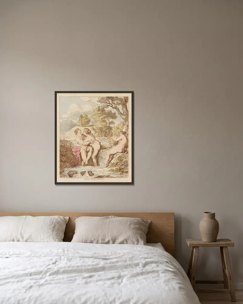 Salmacis and Hermaphroditus av Thomas Rowlandson inramad på en vägg