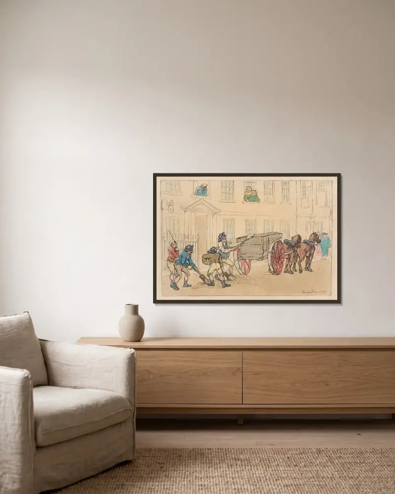 Der Müllkarren von Thomas Rowlandson gerahmt an einer Wand
