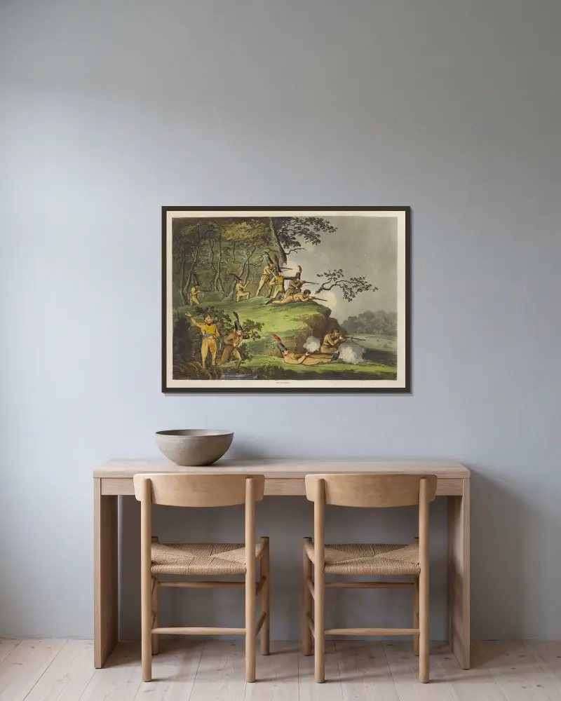 Skarpskyttar i bakhåll av Thomas Rowlandson inramad på en vägg
