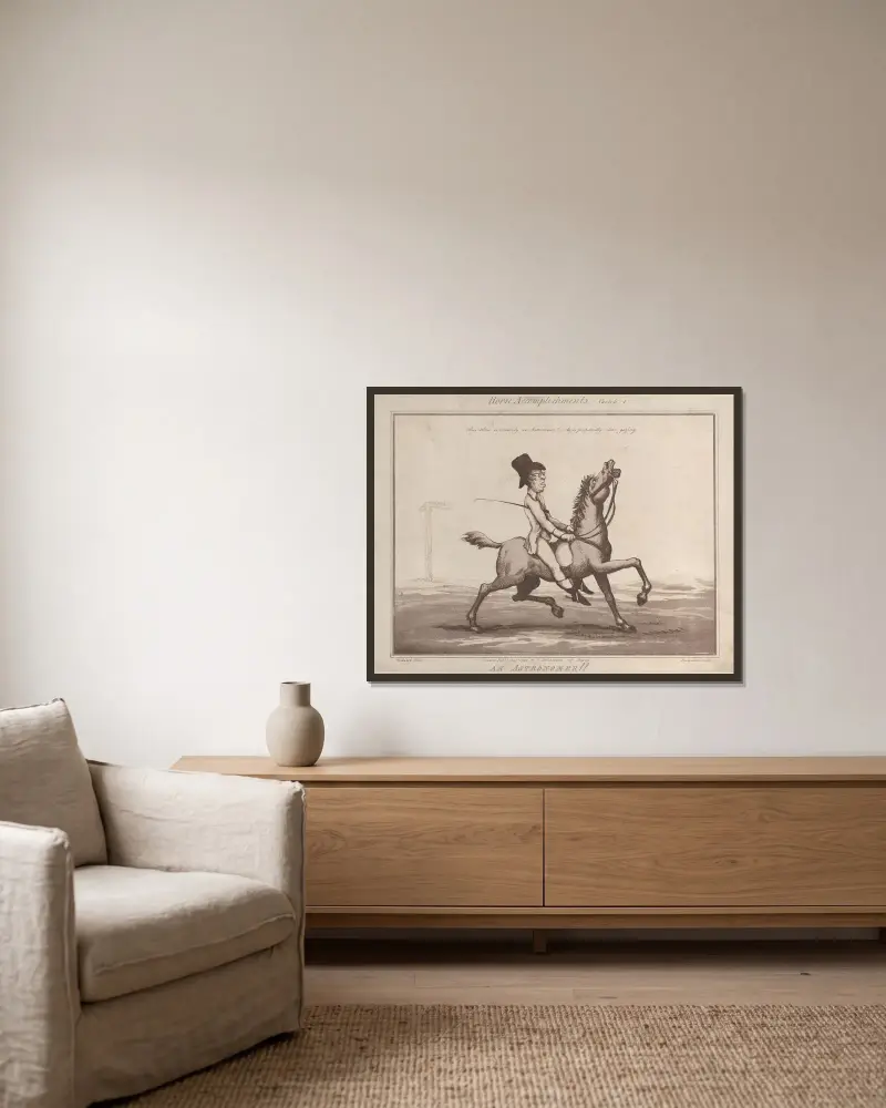 Skiss 1; En astronom !! av Thomas Rowlandson inramad på en vägg