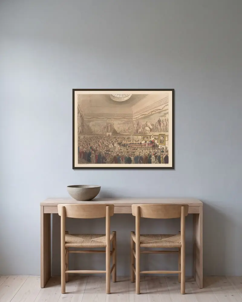 Society for the Encouragement of Arts av Thomas Rowlandson inramad på en vägg