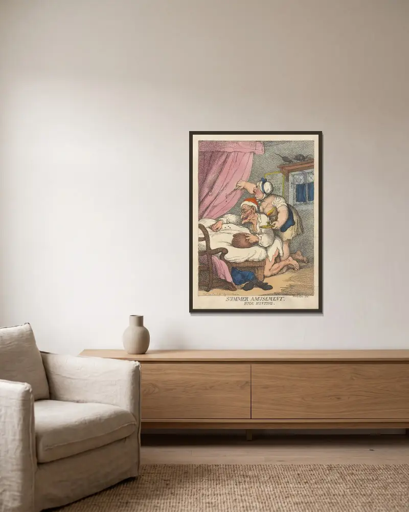Sommarförströelse. Vägglusjakt av Thomas Rowlandson inramad på en vägg