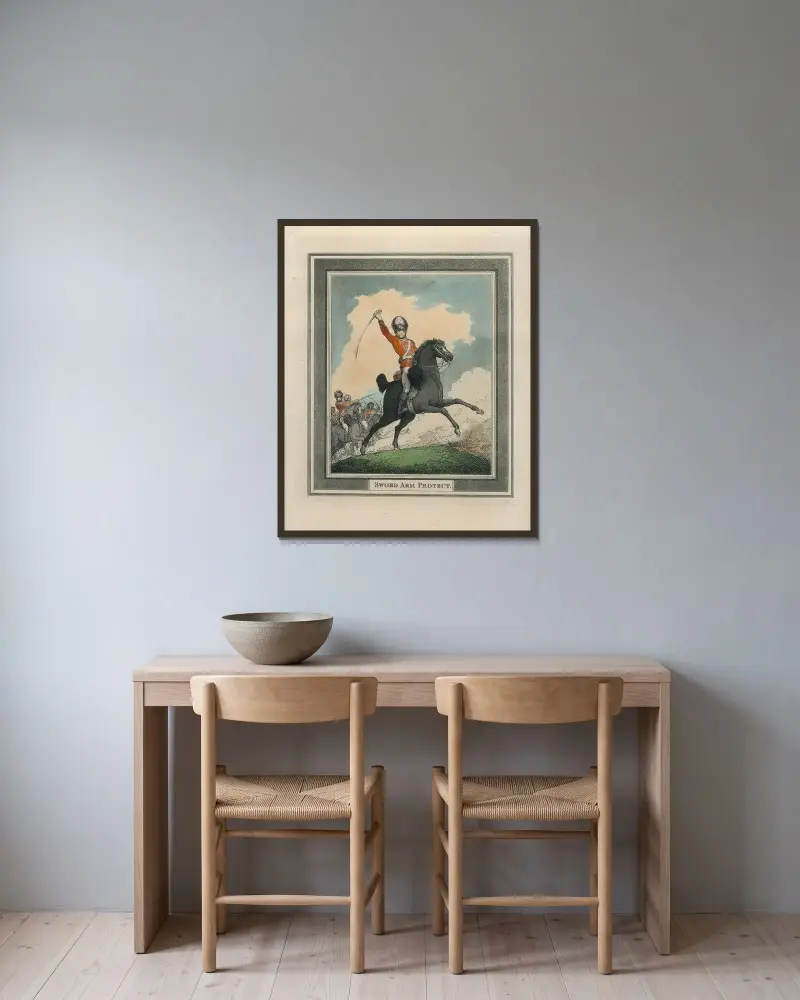Schwertarmschutz von Thomas Rowlandson gerahmt an einer Wand
