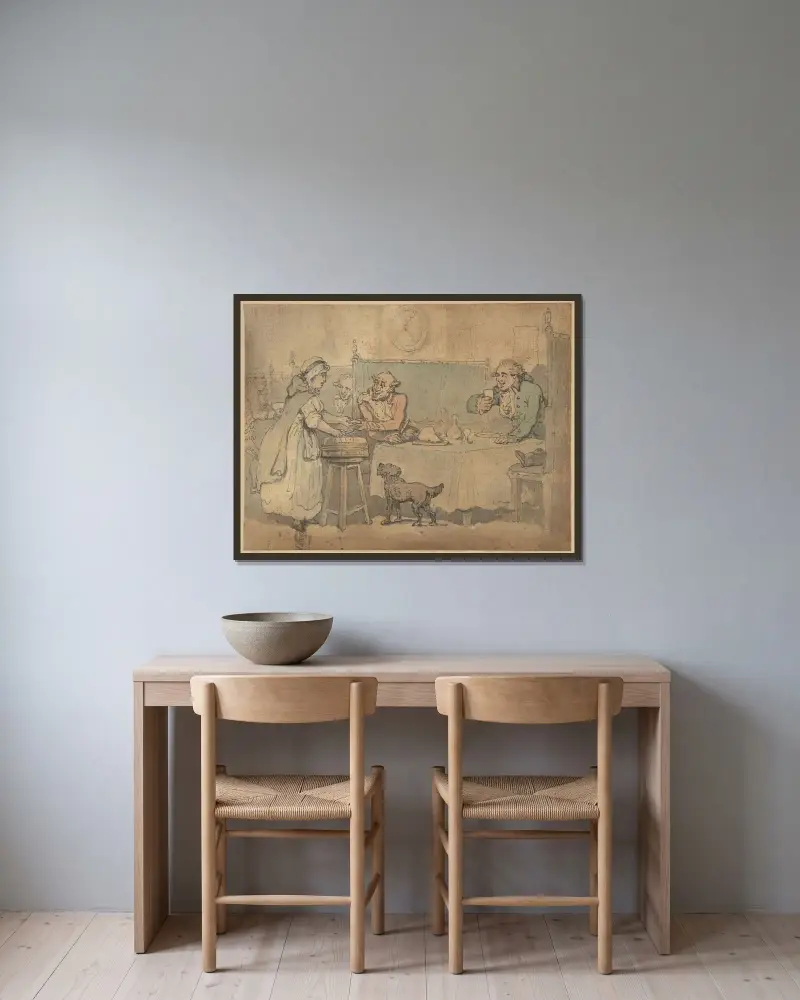 Krogscen av Thomas Rowlandson inramad på en vägg