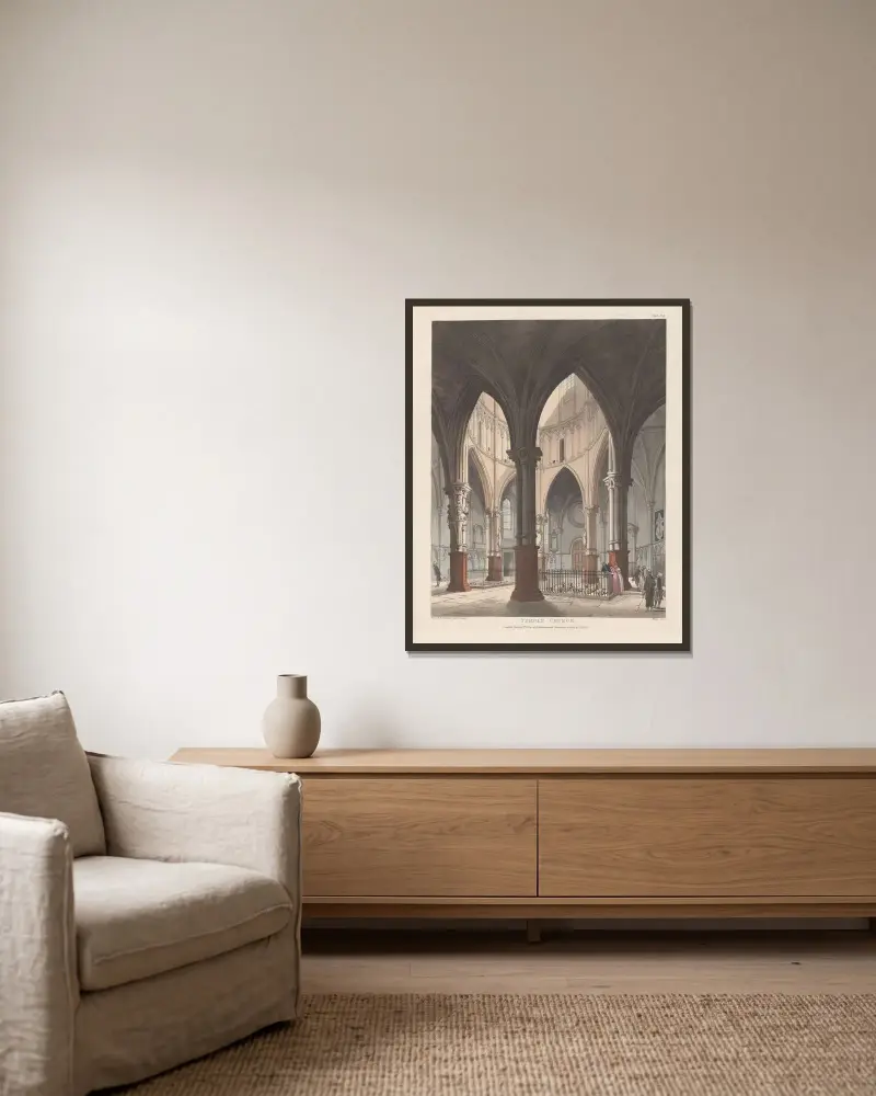 Temple Church av Thomas Rowlandson inramad på en vägg