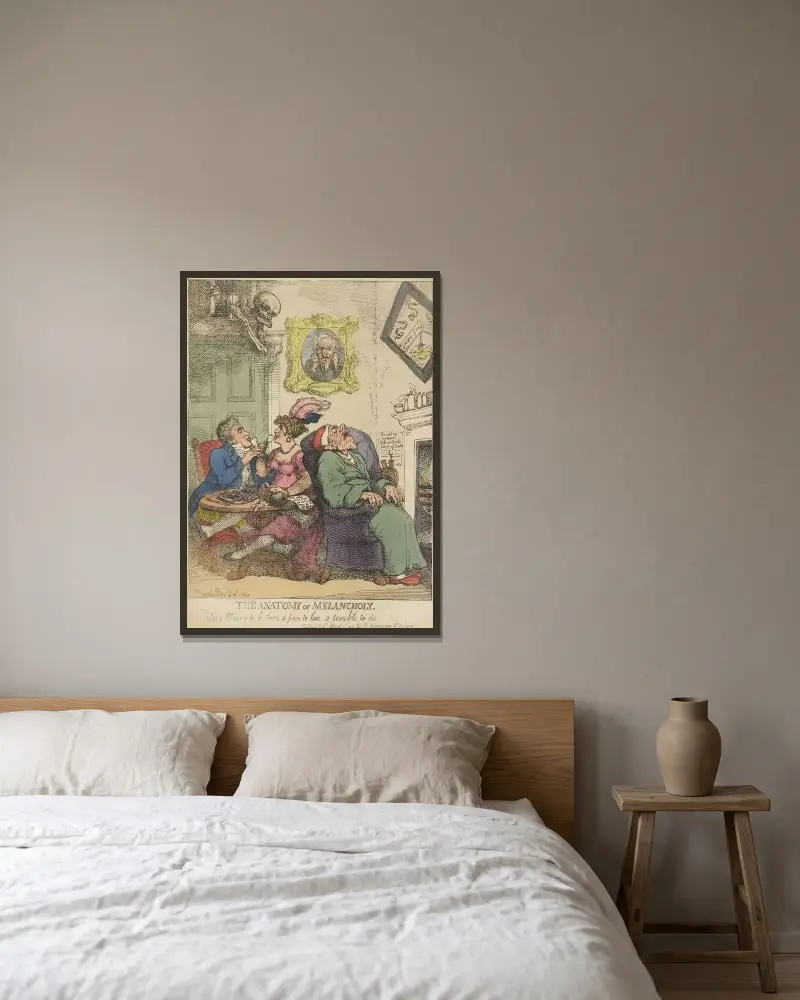 Melankolins anatomi av Thomas Rowlandson inramad på en vägg