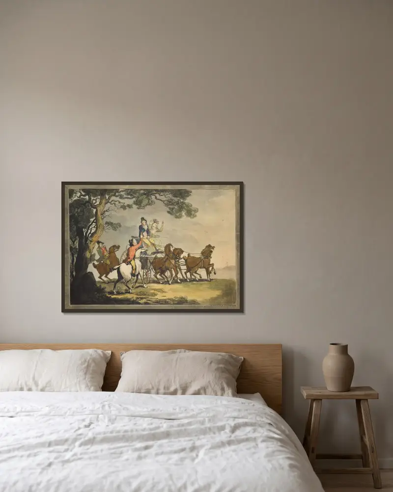 Attacken av Thomas Rowlandson inramad på en vägg