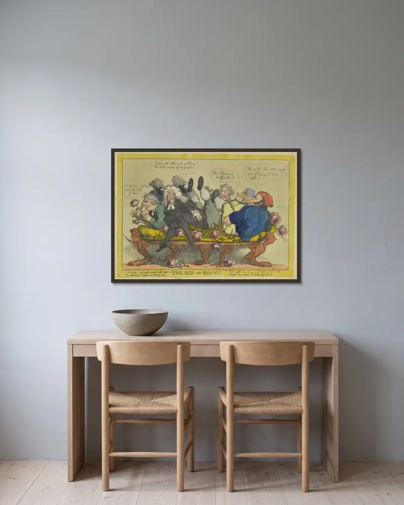 Rosenbädden av Thomas Rowlandson inramad på en vägg