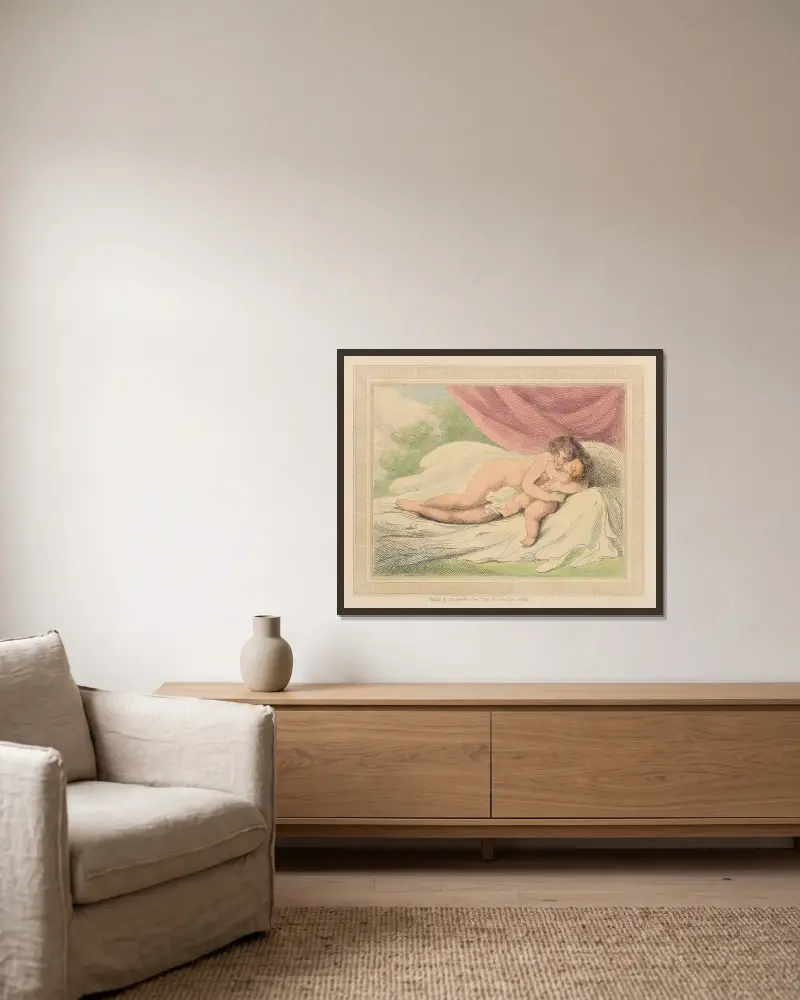 Bokbindarens hustru av Thomas Rowlandson inramad på en vägg