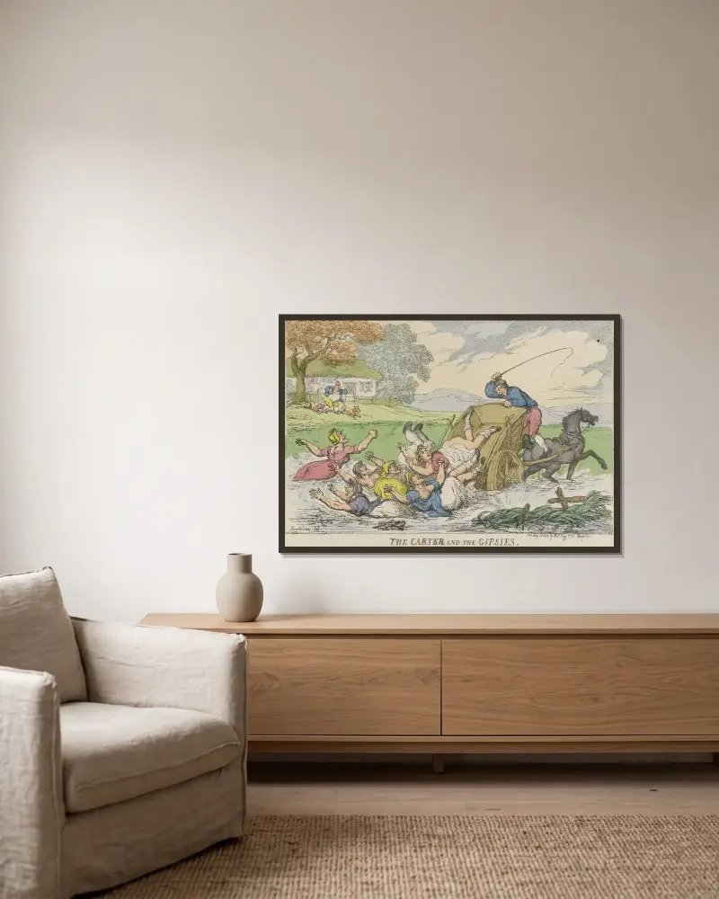 Kärran och zigenarna av Thomas Rowlandson inramad på en vägg