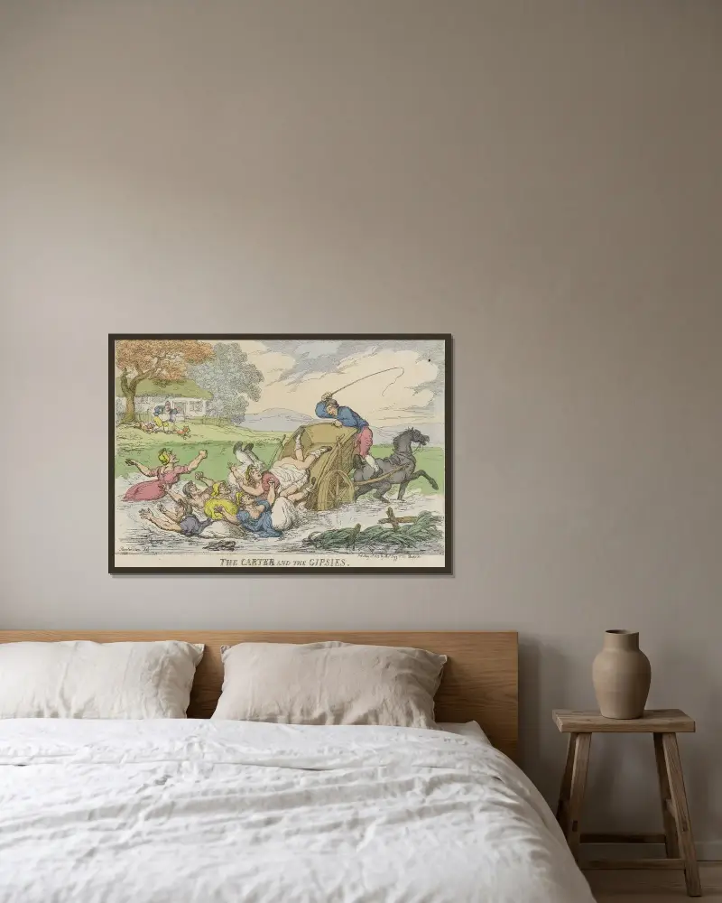 Kärran och zigenarna av Thomas Rowlandson inramad på en vägg