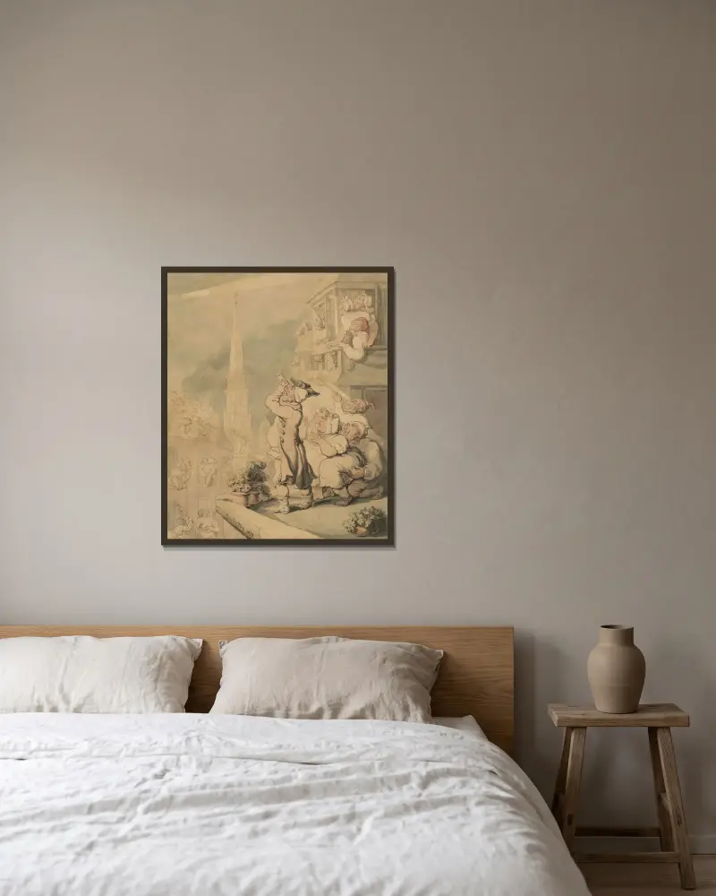 Kometen av Thomas Rowlandson inramad på en vägg