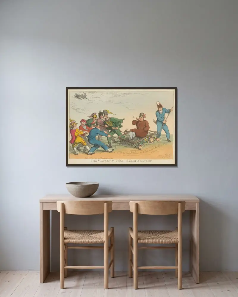 Korsikansk padda under en harv av Thomas Rowlandson inramad på en vägg