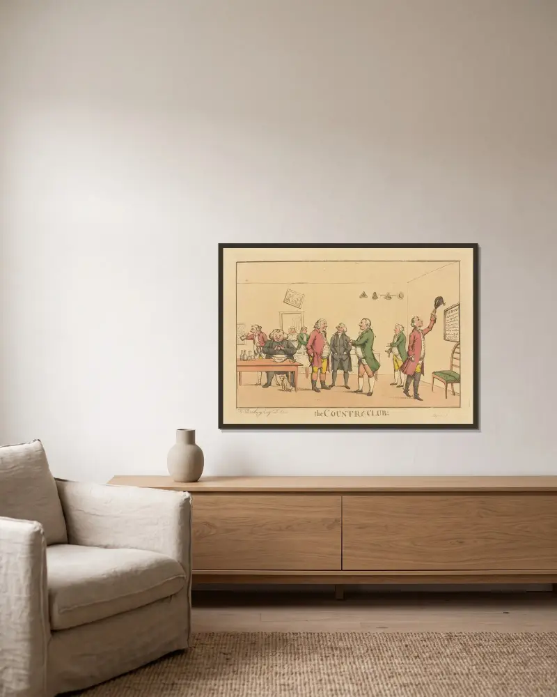 Lantklubben av Thomas Rowlandson inramad på en vägg