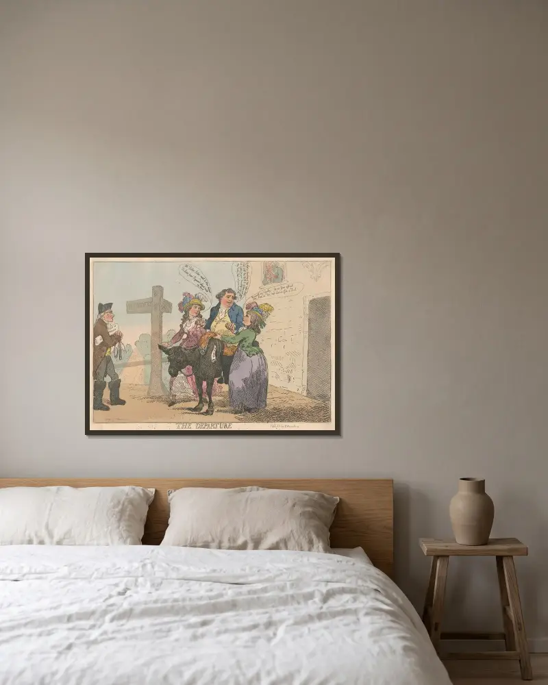 Avfärden av Thomas Rowlandson inramad på en vägg