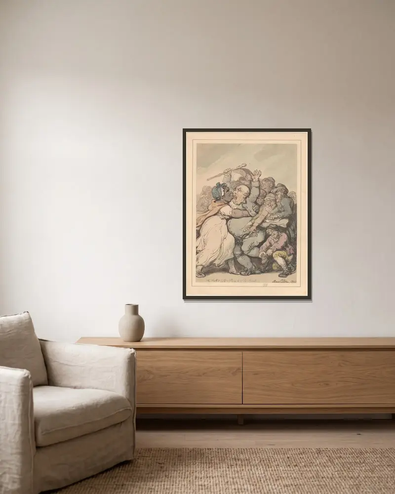 Den gödda kalven till byte för vilda djur av Thomas Rowlandson inramad på en vägg