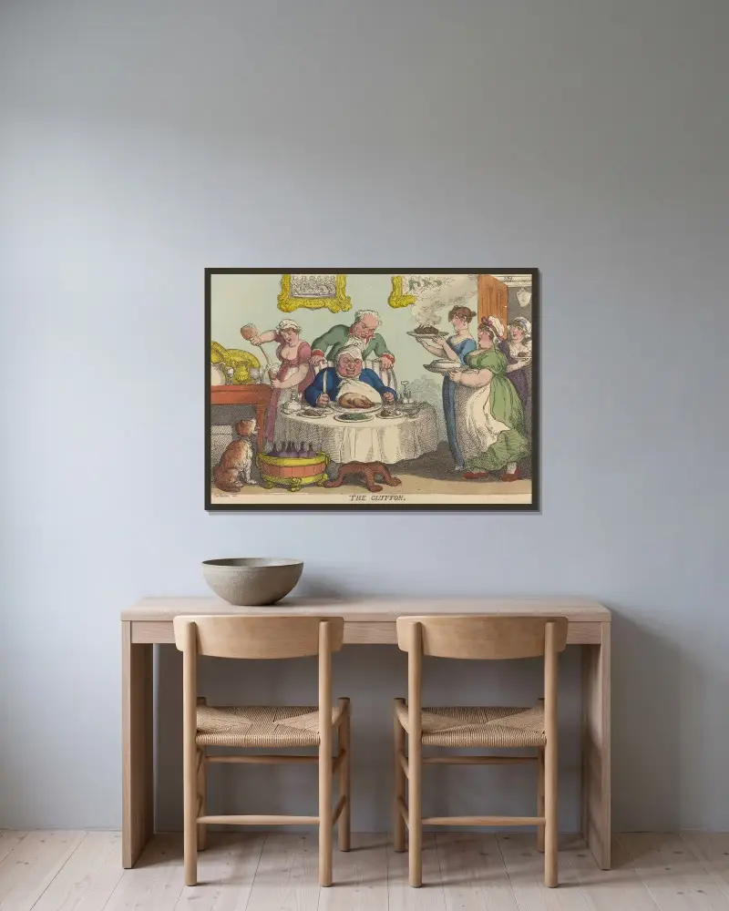 Frossaren av Thomas Rowlandson inramad på en vägg