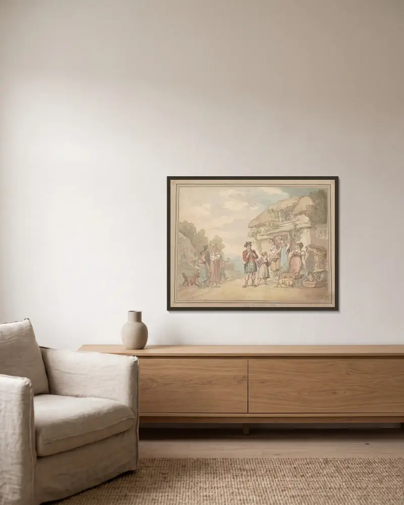 The Highland piper von Thomas Rowlandson gerahmt an einer Wand