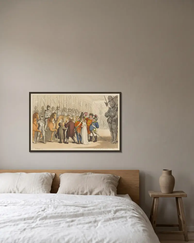 Hästrustkammaren i Tower av Thomas Rowlandson inramad på en vägg