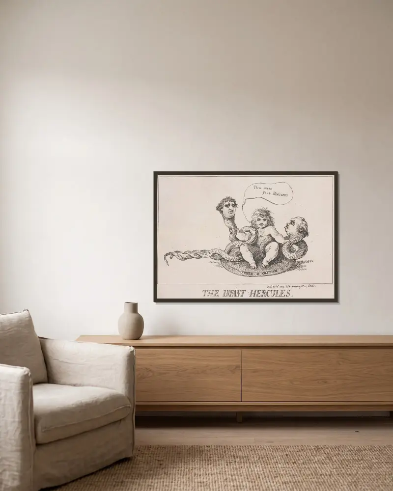 Den unge Herkules av Thomas Rowlandson inramad på en vägg