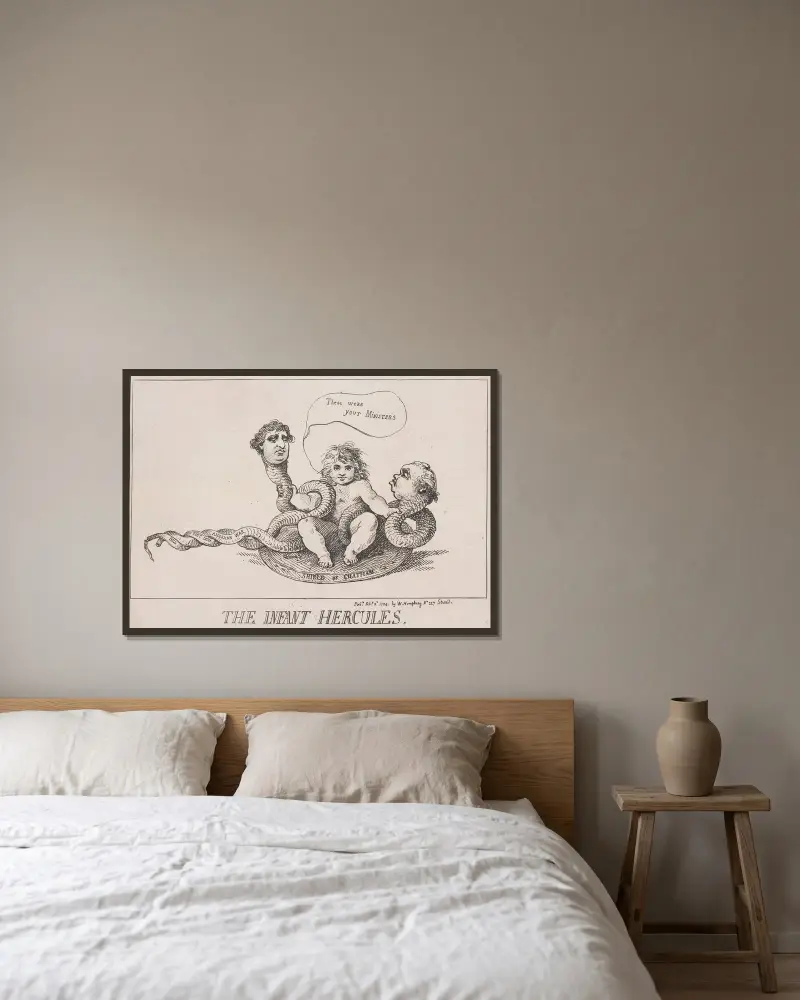 Den unge Herkules av Thomas Rowlandson inramad på en vägg