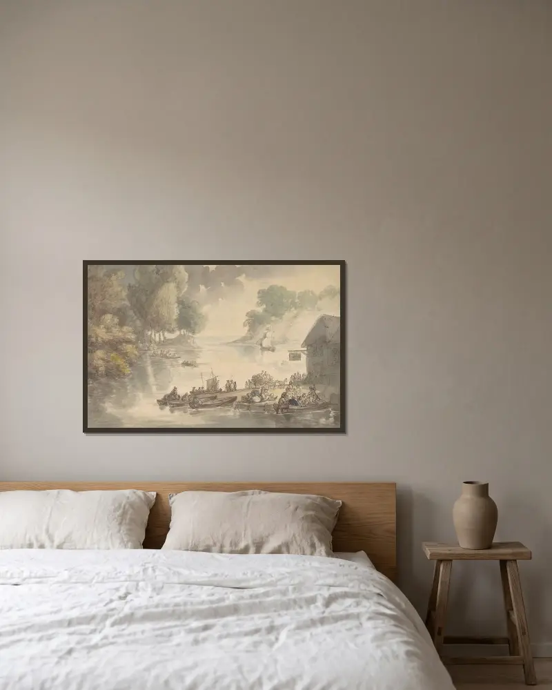 Värdshuset vid vadstället av Thomas Rowlandson inramad på en vägg