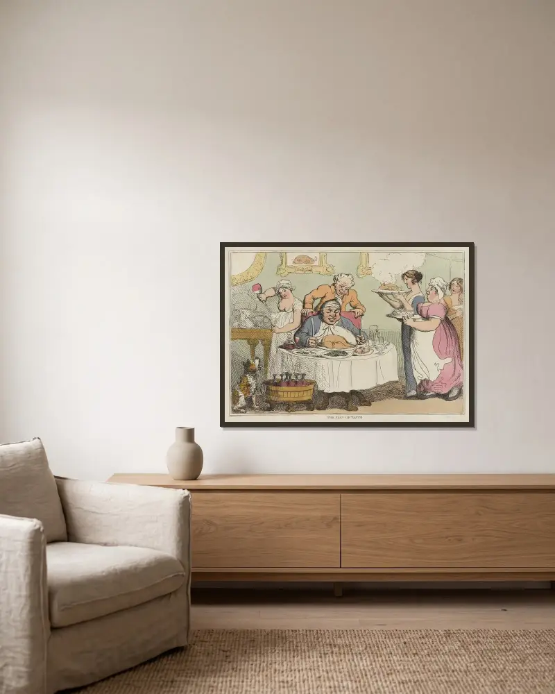 The man of taste av Thomas Rowlandson inramad på en vägg