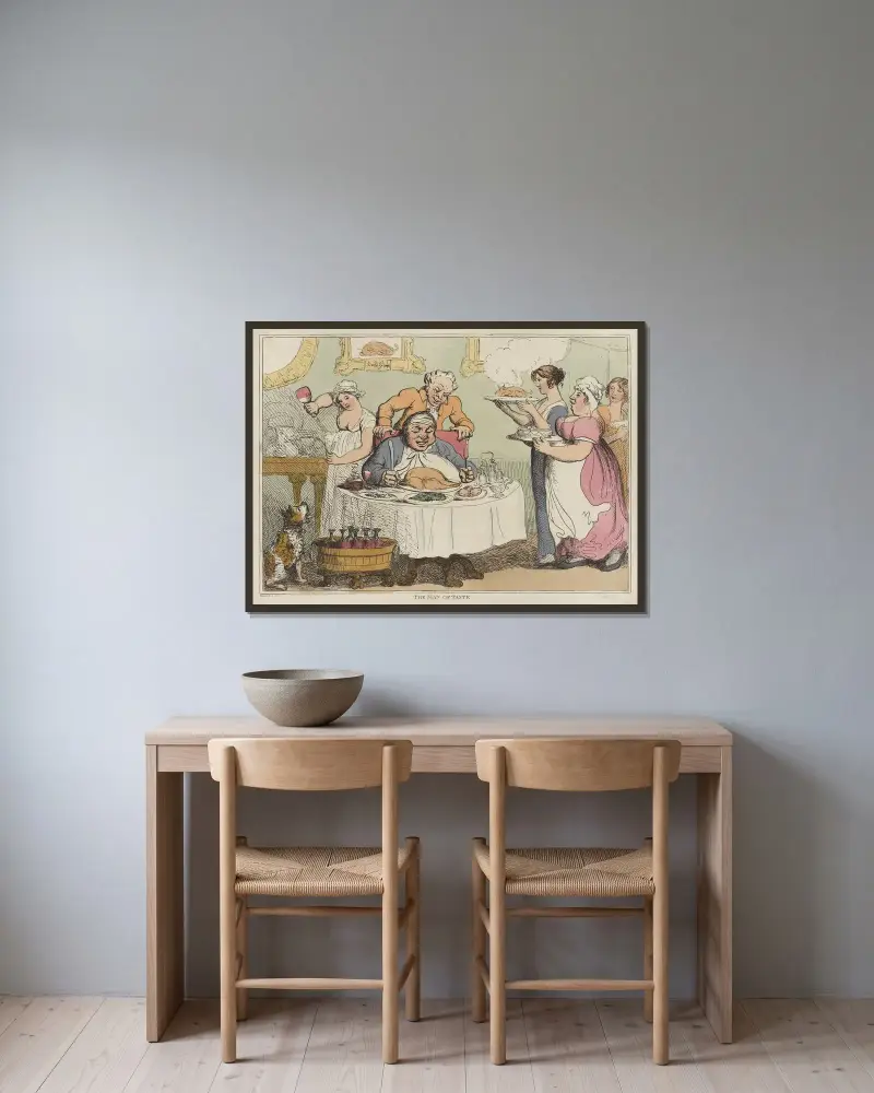 The man of taste av Thomas Rowlandson inramad på en vägg