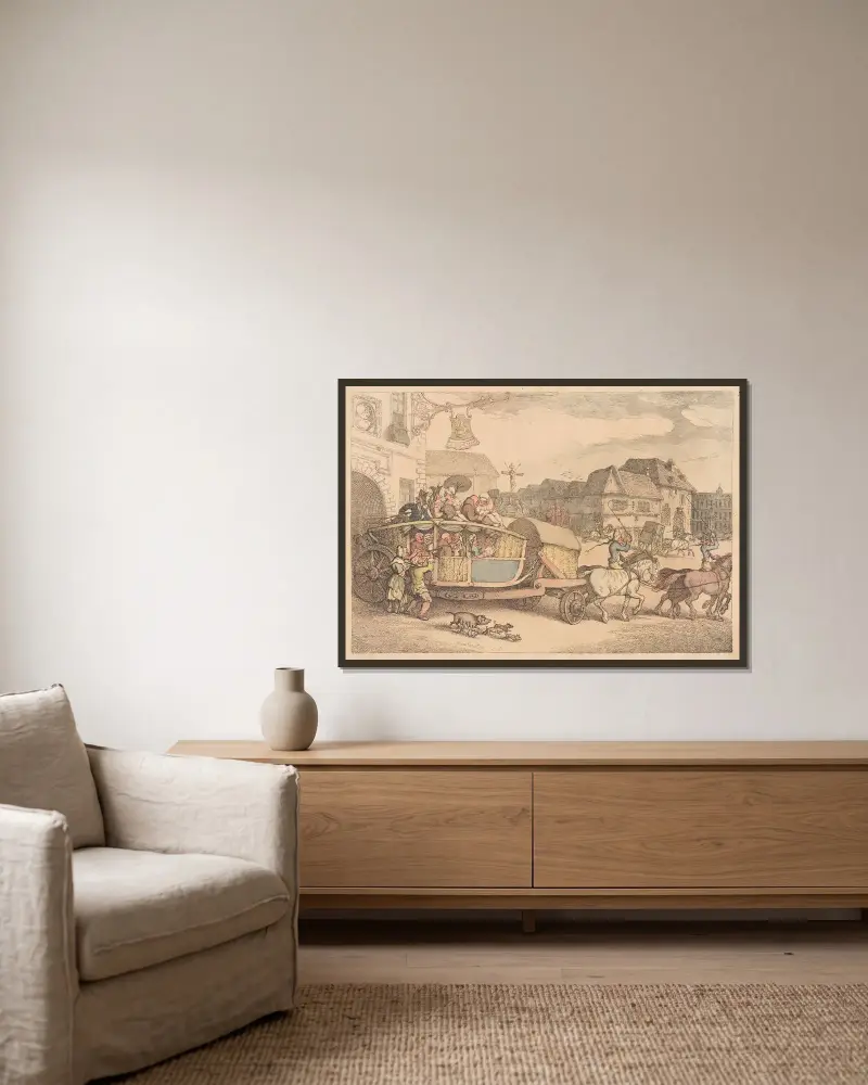 The Paris Diligence von Thomas Rowlandson gerahmt an einer Wand