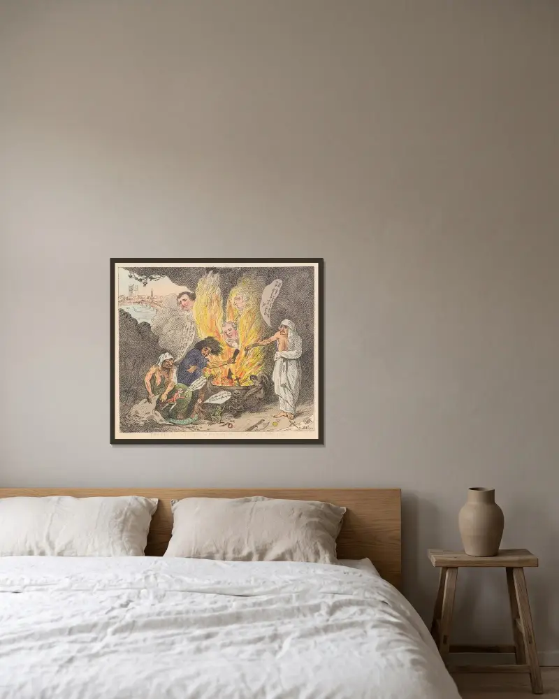 Die Grube des Acheron oder die Geburt der Plagen Englands von Thomas Rowlandson gerahmt an einer Wand
