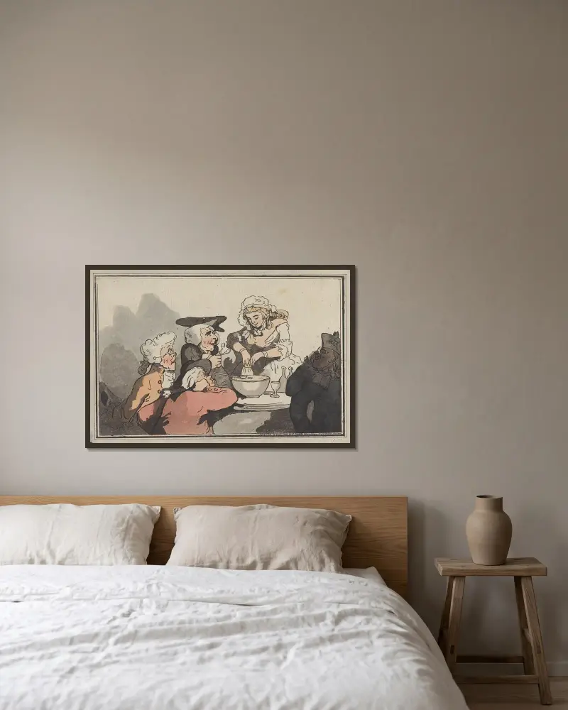 Den vackra barrflickan av Thomas Rowlandson inramad på en vägg
