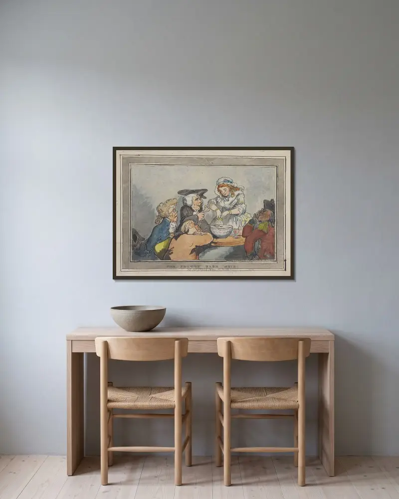 Den näpna barflickan av Thomas Rowlandson inramad på en vägg