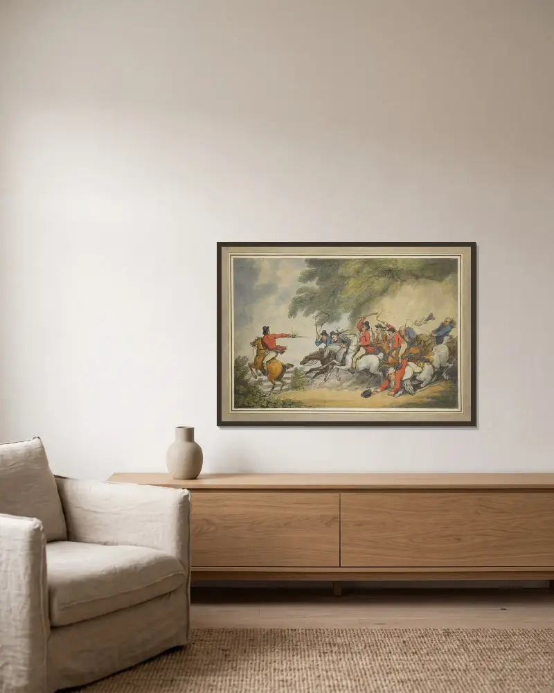 The pursuit av Thomas Rowlandson inramad på en vägg