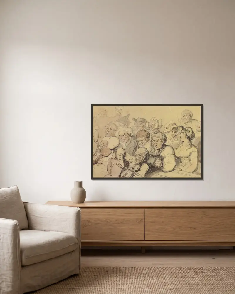 Den lantliga kören av Thomas Rowlandson inramad på en vägg